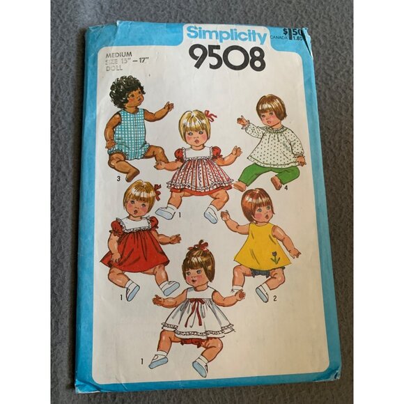 Simplicity 9508 Vintage Doll Dress Pattern Medium Size 15"-17" Doll 1980 - Picture 1 of 2